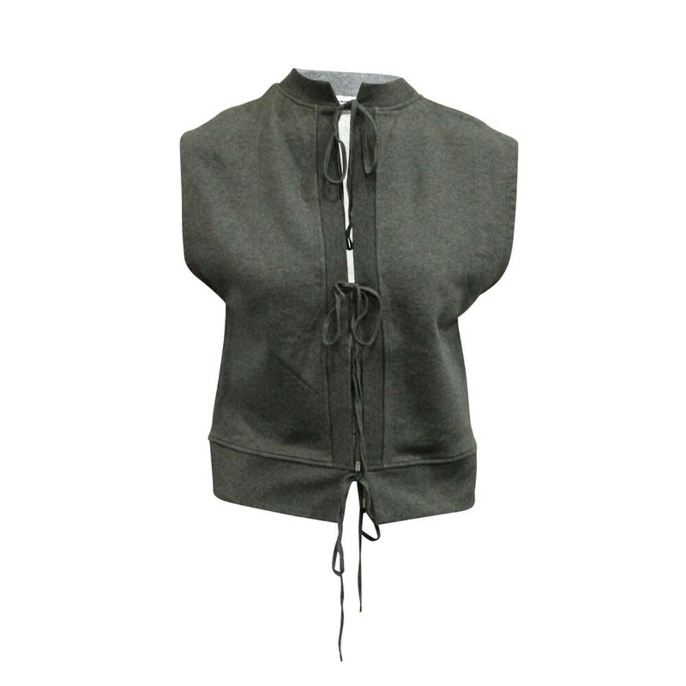 T by Alexander Wang Tie Front Sweater Vest in Grey Cotton